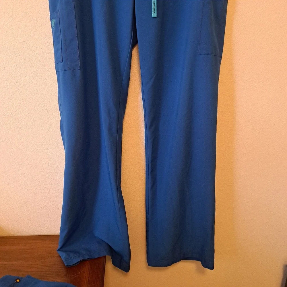 Carhartt Force Women Royal Blue Medical Scrub Set V-Neck Top Cargo Pants XL